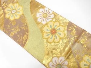 流水に花模様織り出し　振袖用袋帯